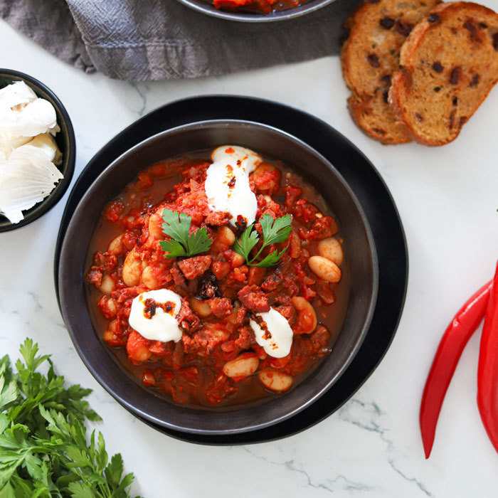 Chorizo style butter beans